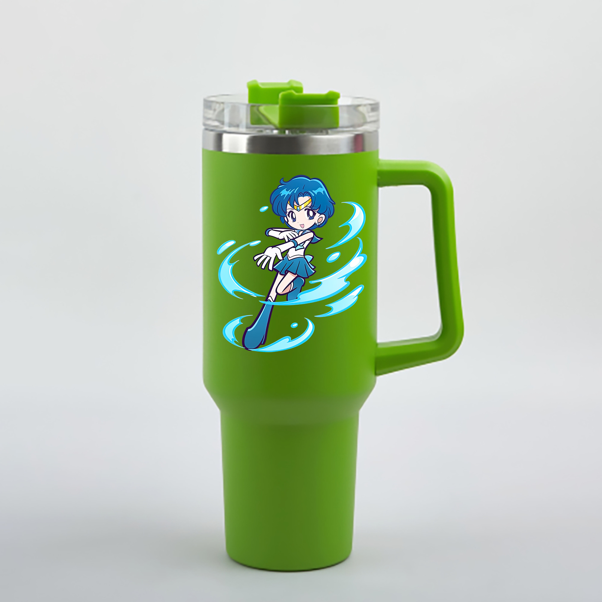 （画像用） 美少女戦士セーラームーン 水野 亜美 みずの あみ Sailor Moon Mizuno Ami 1200mL車用タンブラー - クリスタルステッカー（プラスチックストロー付き）